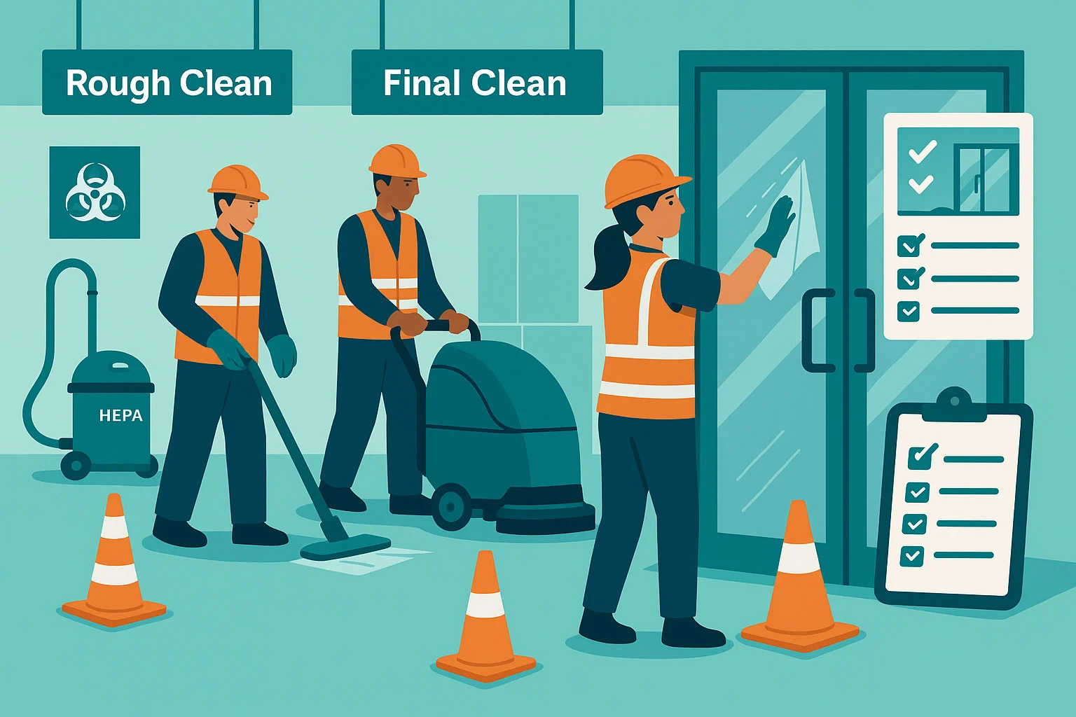 SOP-driven post-construction cleaning for Ontario builders. A phase-by-phase checklist with QA photos, safety controls, and turnover-ready results for client handover.