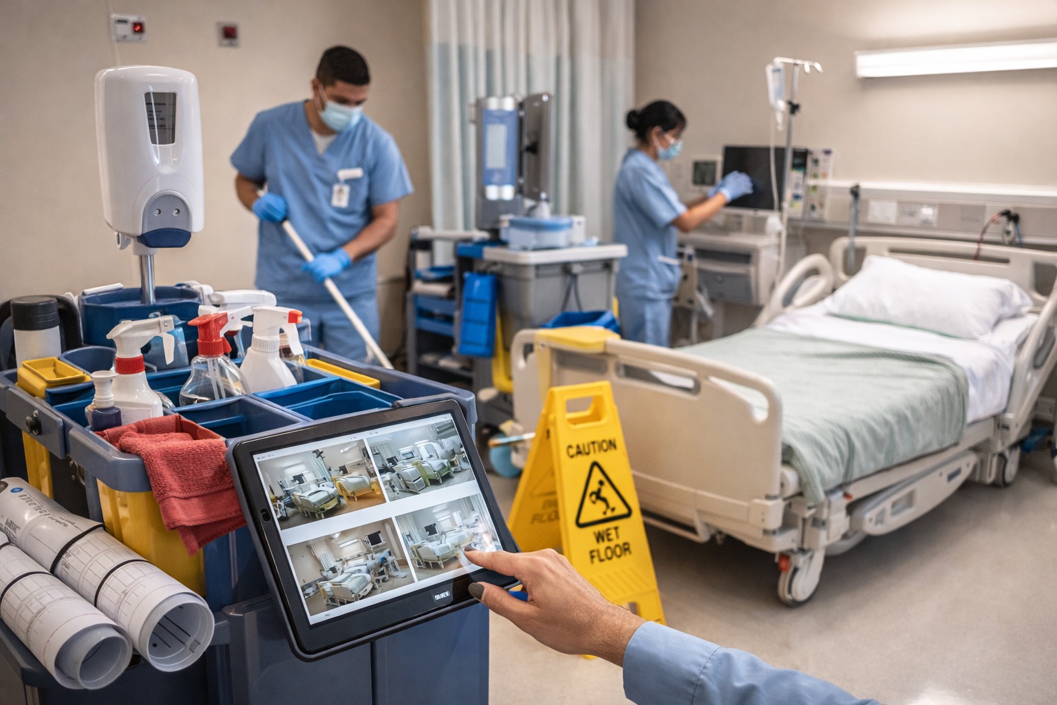 SOP-led healthcare cleaning across Ontario that meets compliance without disrupting care—risk-mapped zones, low-noise methods, QA photos, and trained, screened staff.