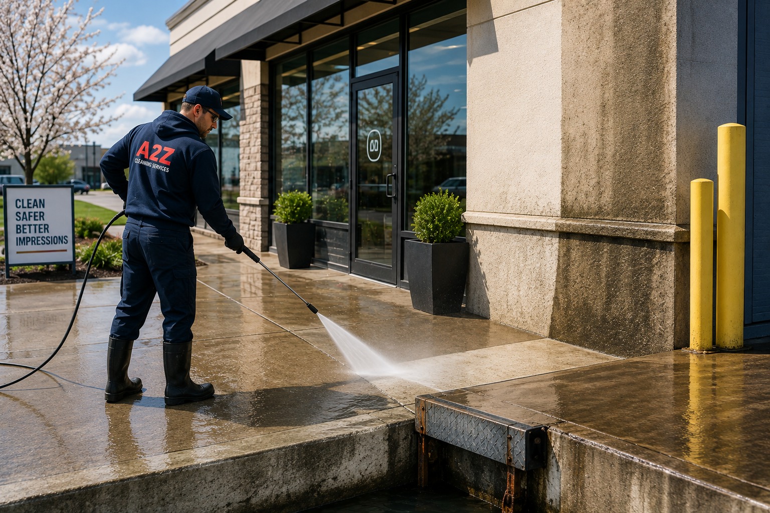 Winter leaves salt, grime, and stains behind. Why spring pressure washing protects storefronts, walkways, and loading docks across Southwestern Ontario.