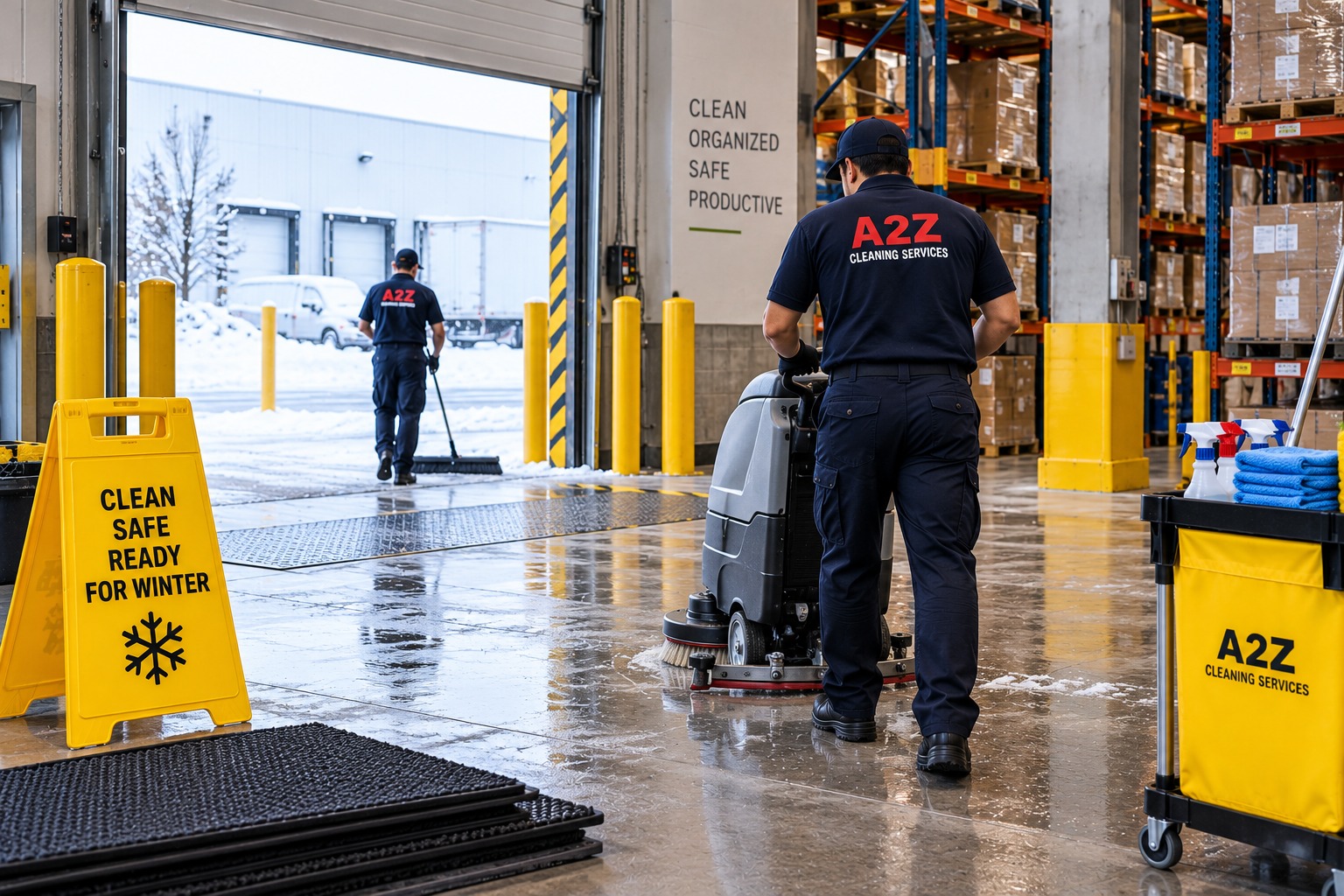 Prepare your Ontario warehouse before winter with practical cleaning tips for floors, docks, entrances, racking, dust, debris, and high-traffic areas.
